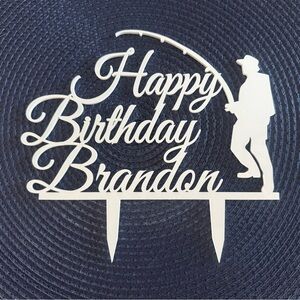 Fishing Themed Happy Birthday Cake Topper